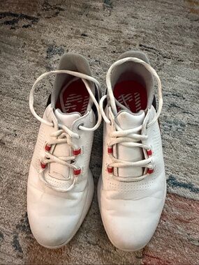 FJ kids White golf shoes with Red Accents